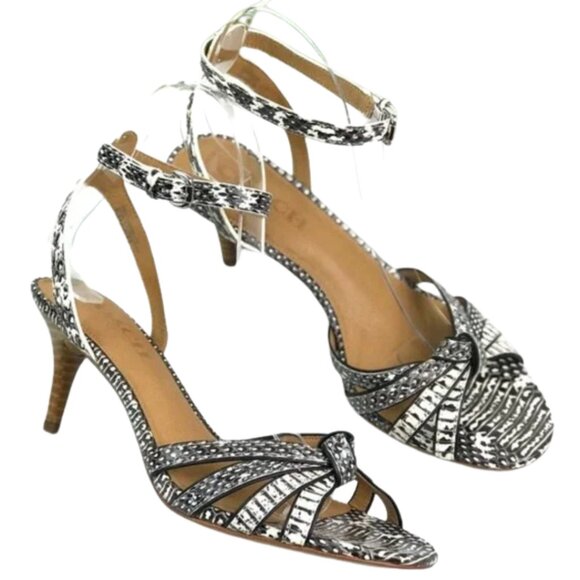 COACH - Coach Black & White Print Ankle Strap Kitten Heels Sandals Size 7.5B - Picture 1 of 8
